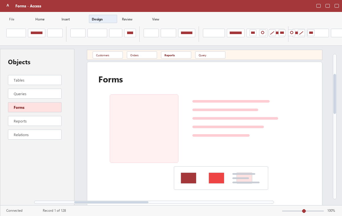 Скриншот Microsoft Access 2016 с формой записи