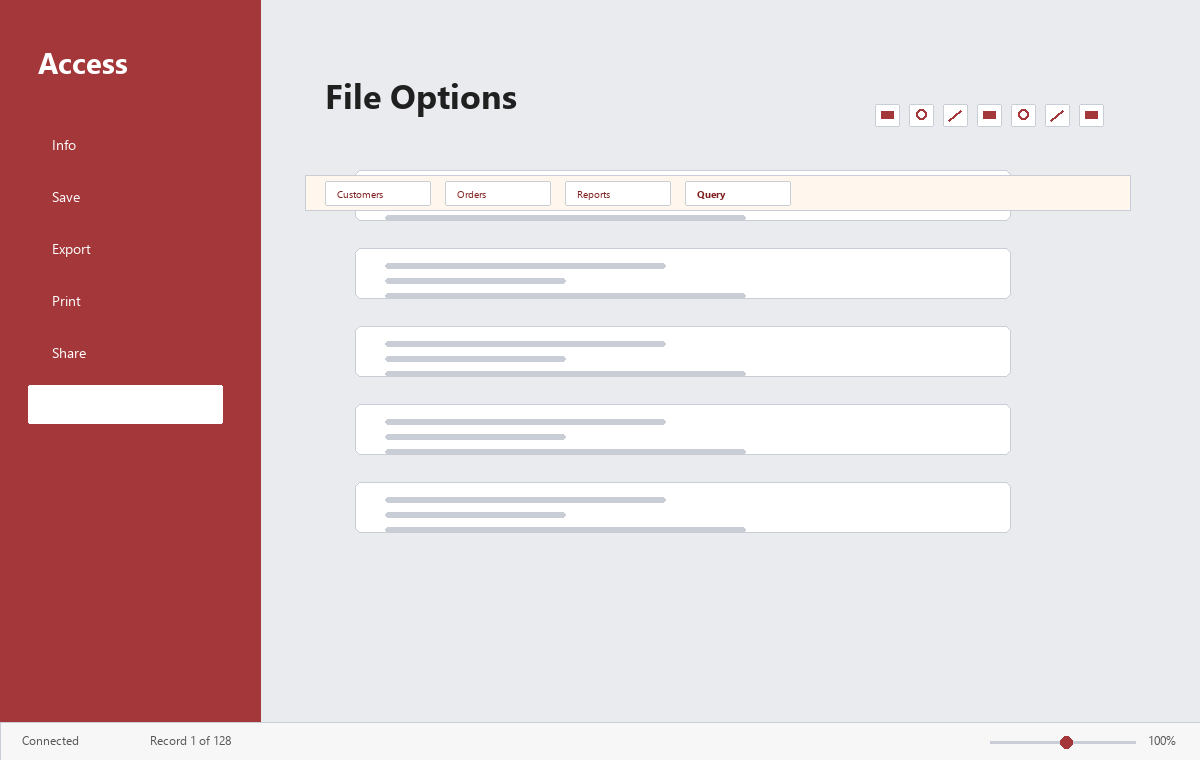 Скриншот Microsoft Access 2016 с отчётом базы данных
