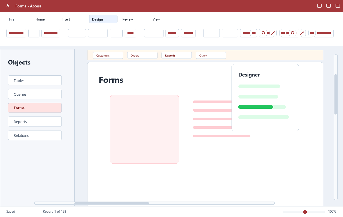 Скриншот Microsoft Access 2019 с формой записи