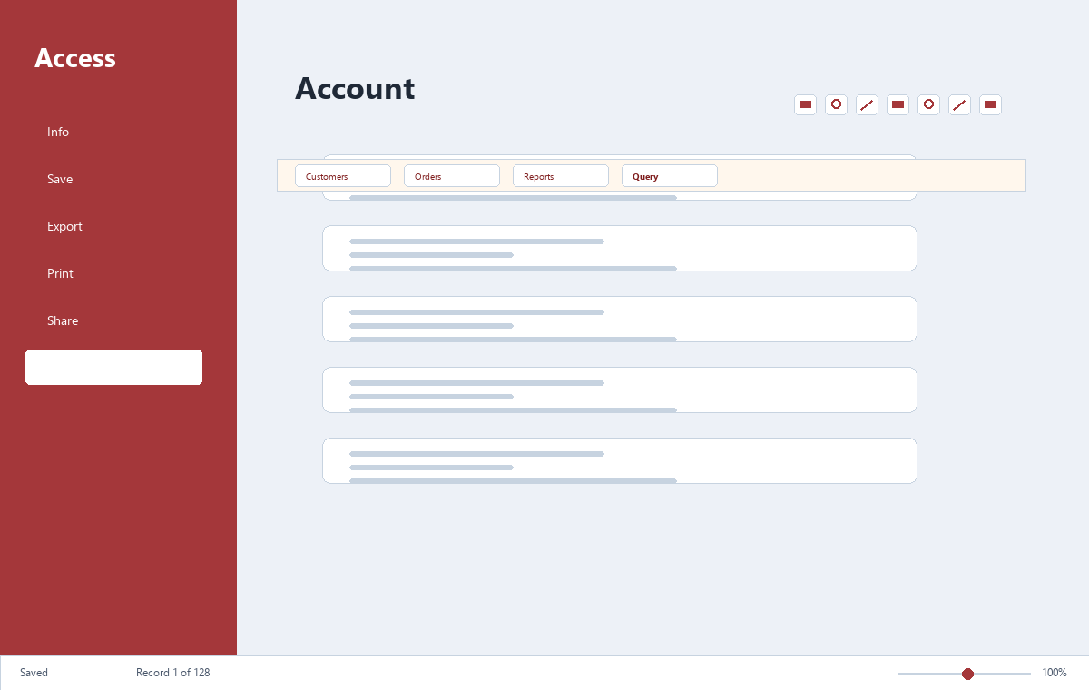 Скриншот Microsoft Access 2019 с отчётом базы данных