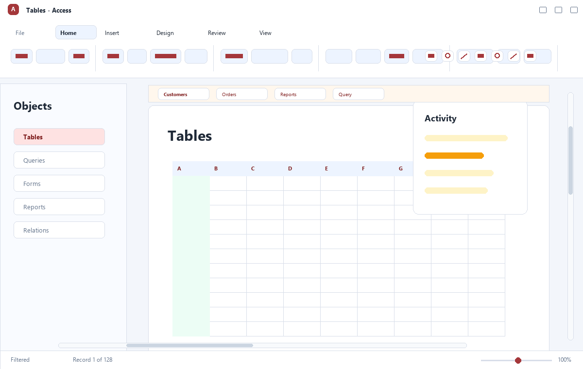 Скриншот Microsoft Access 2021 с таблицей данных