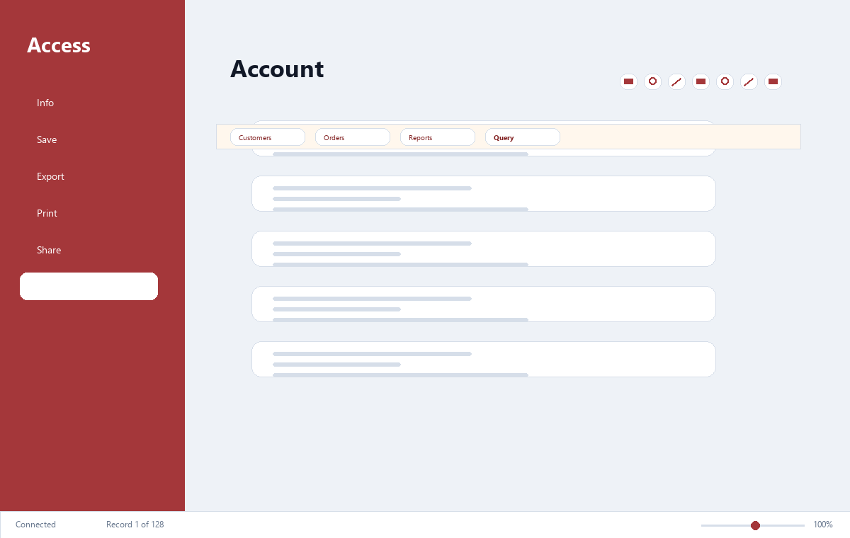 Скриншот Microsoft Access 2024 с отчётом базы данных