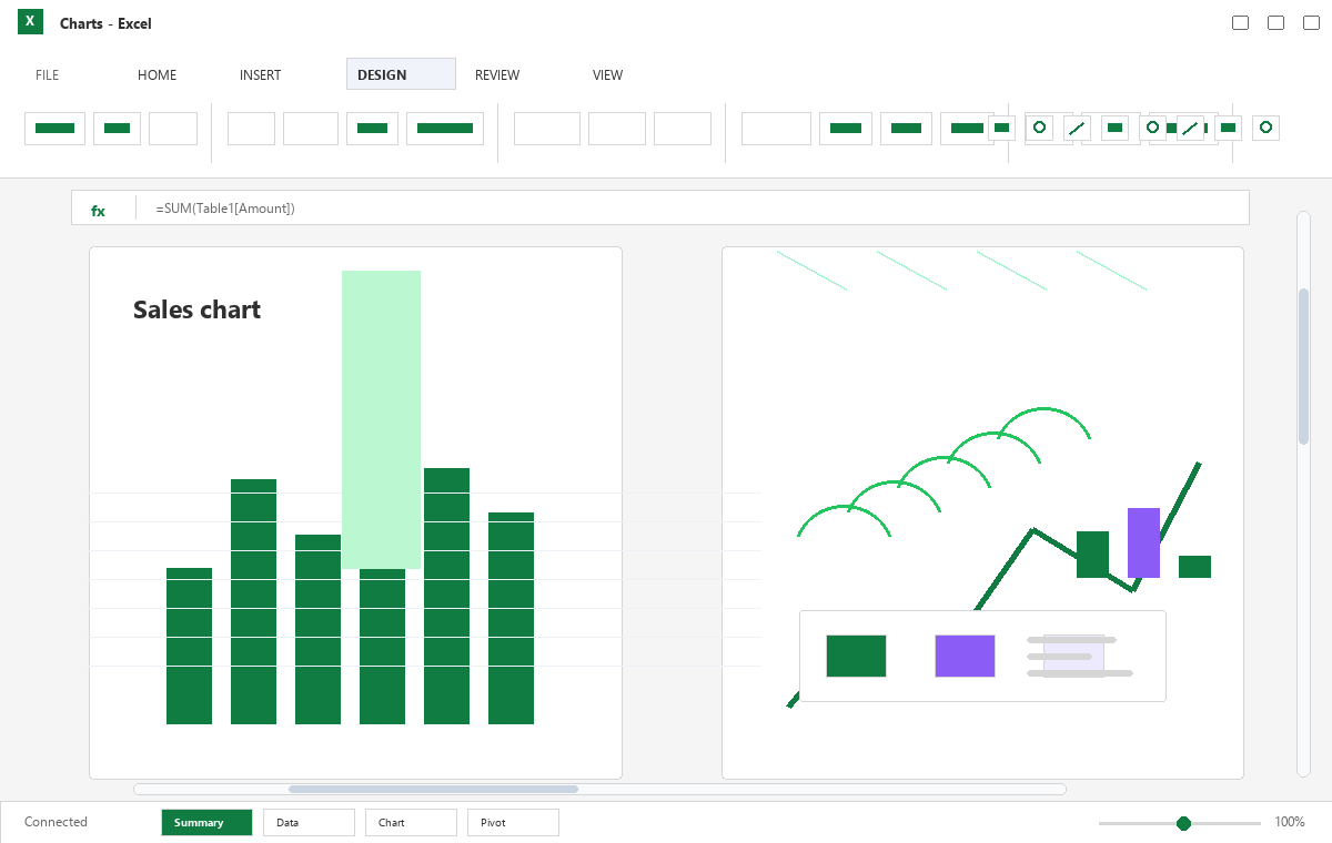 Скриншот Microsoft Excel 2013 с диаграммами отчёта