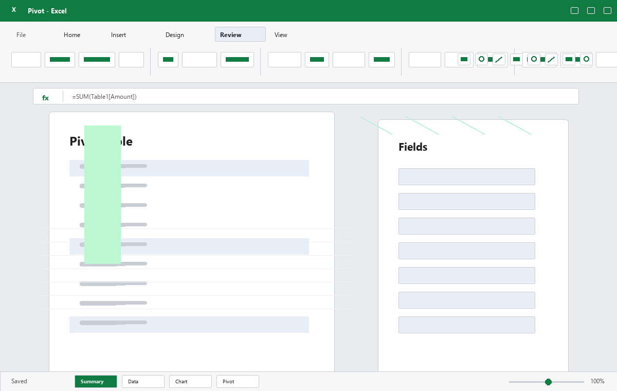 Скриншот Microsoft Excel 2016 с сводной таблицей