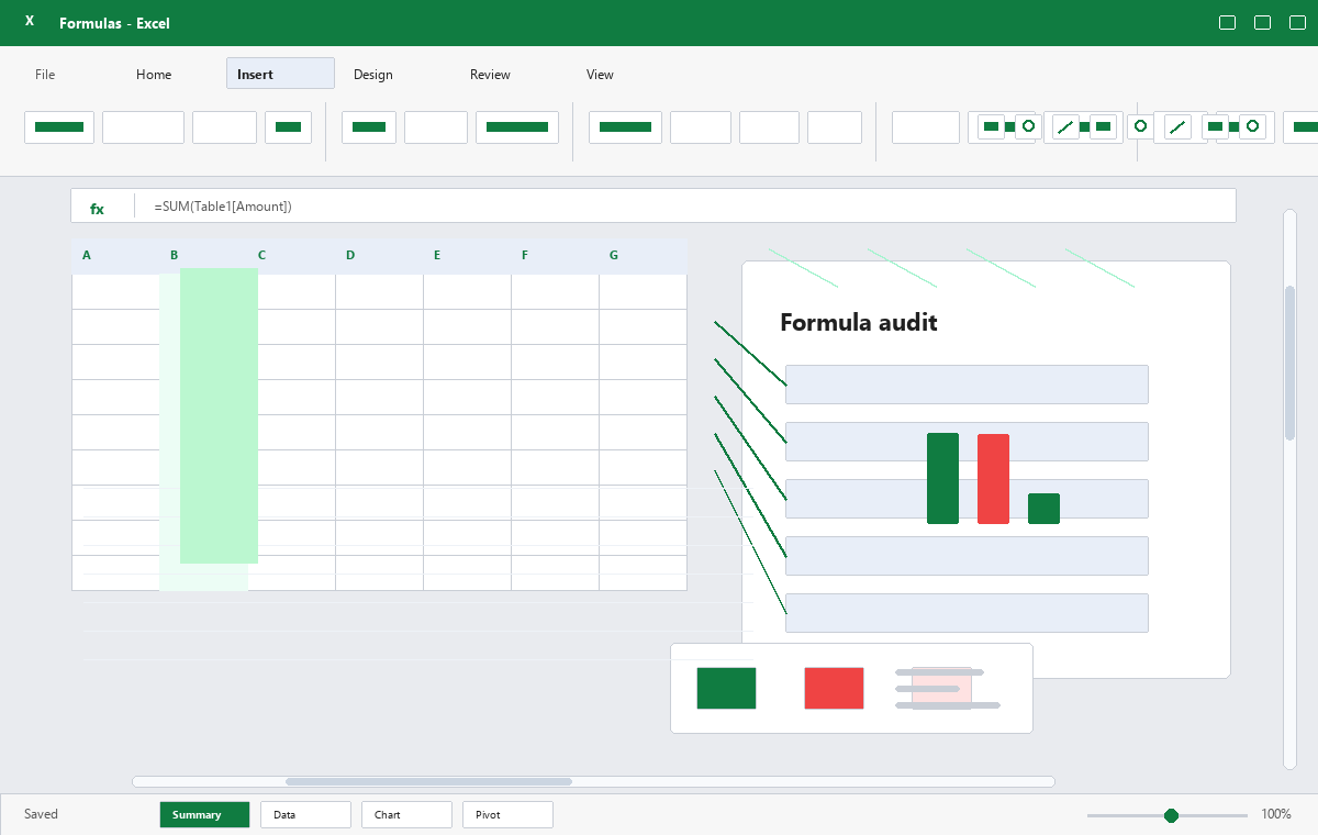 Скриншот Microsoft Excel 2016 с проверкой формул