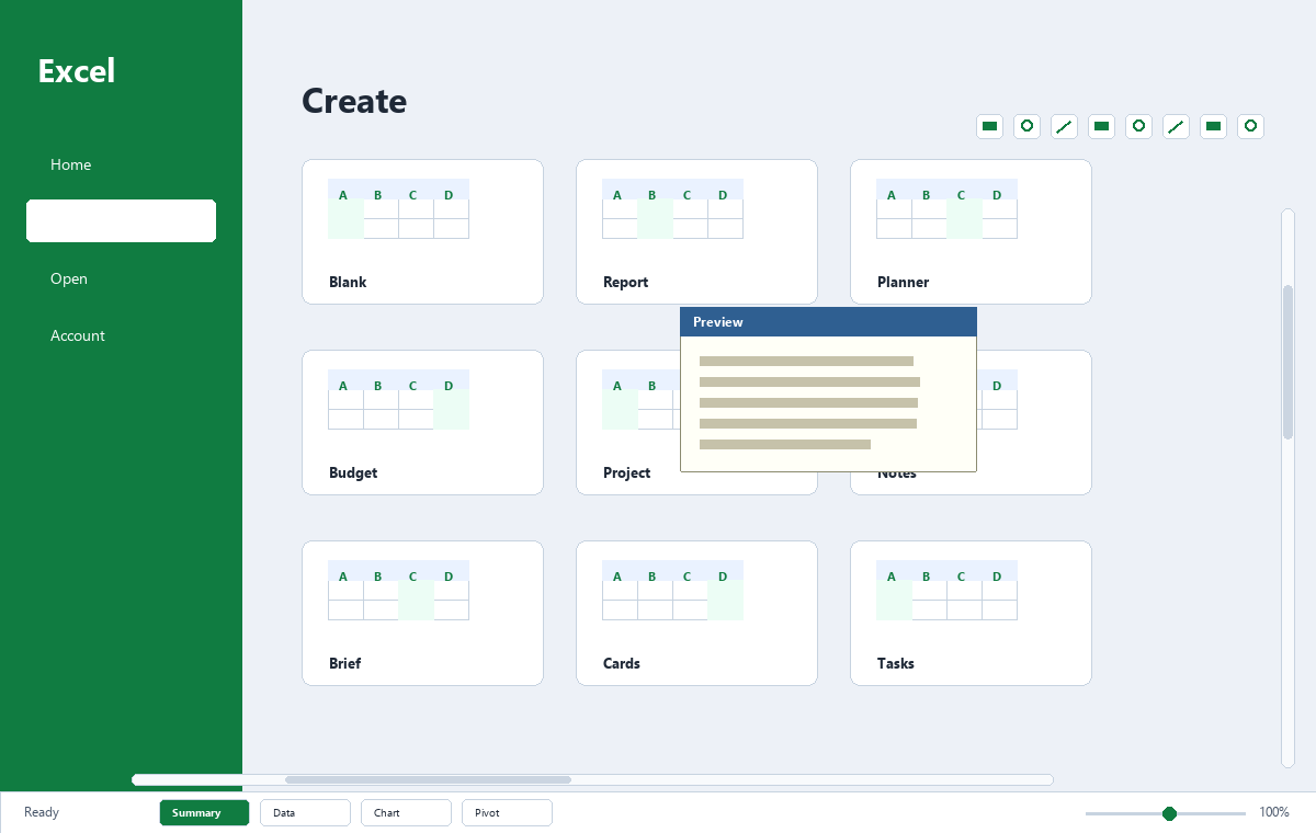 Скриншот Microsoft Excel 2019 с экраном шаблонов