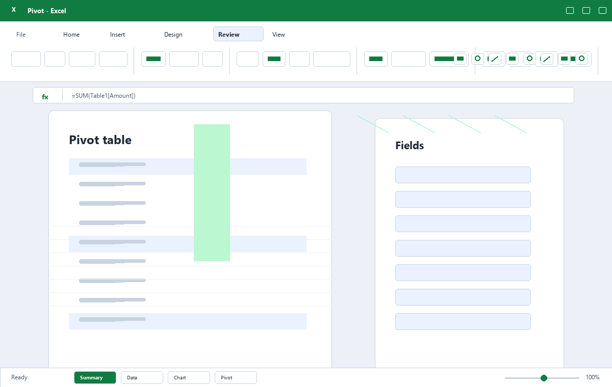 Скриншот Microsoft Excel 2019 с сводной таблицей