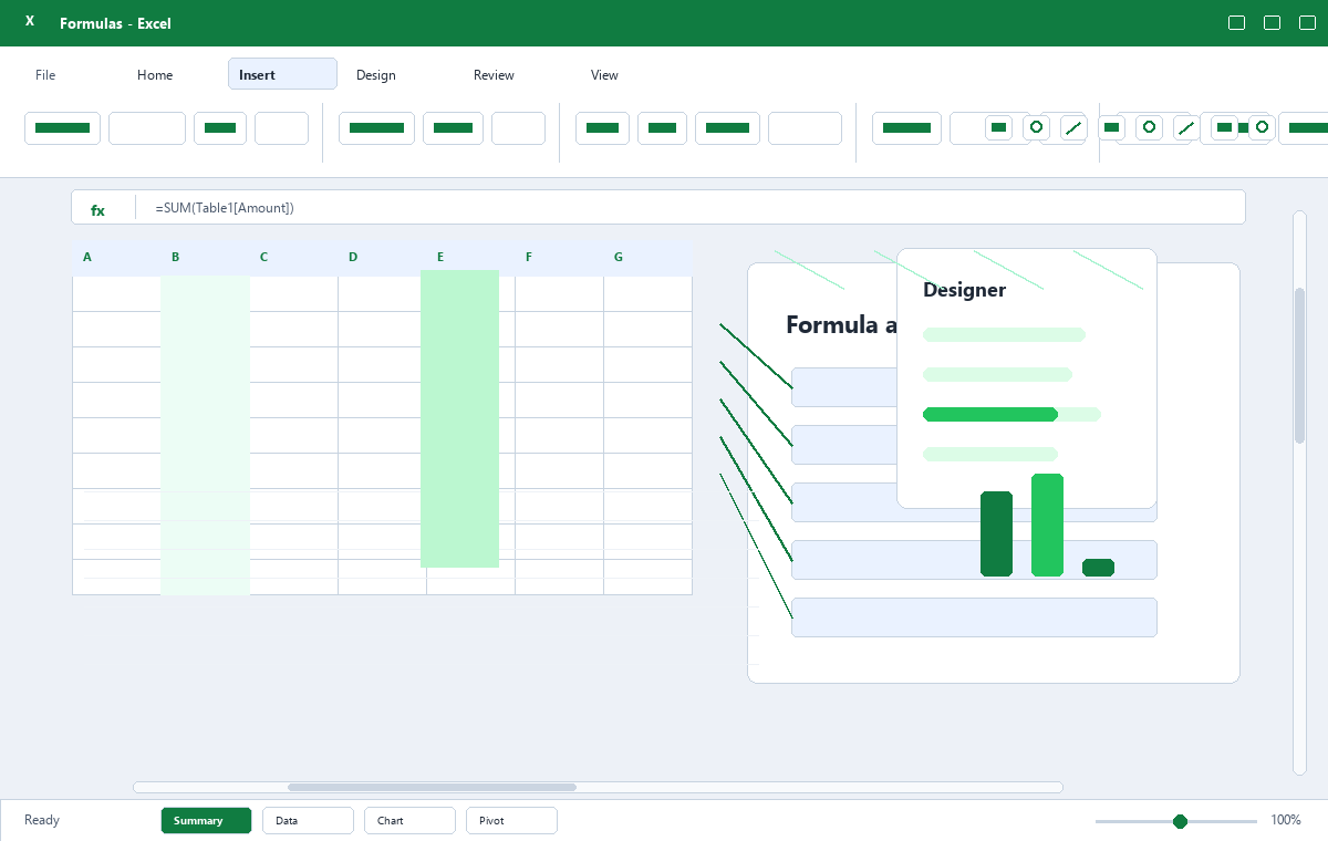 Скриншот Microsoft Excel 2019 с проверкой формул