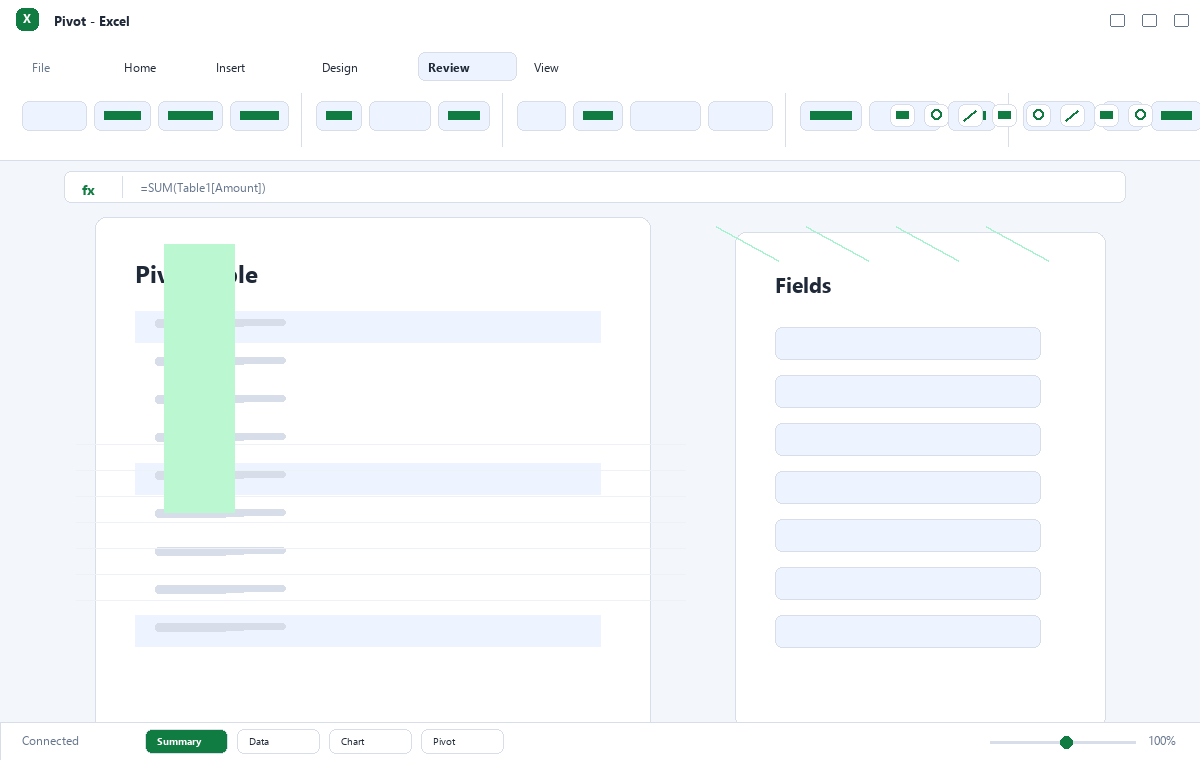 Скриншот Microsoft Excel 2021 с сводной таблицей