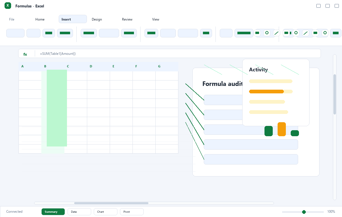 Скриншот Microsoft Excel 2021 с проверкой формул