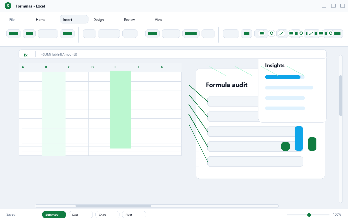 Скриншот Microsoft Excel 2024 с проверкой формул