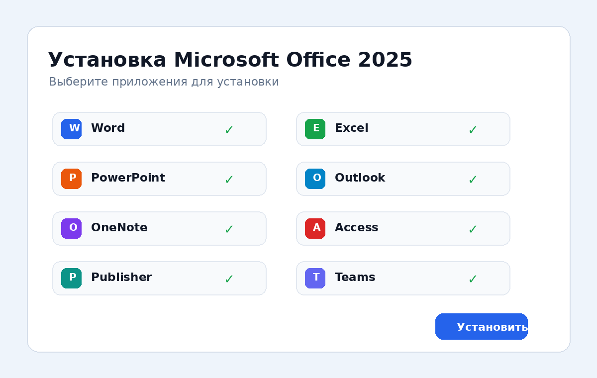 Скриншот запуска приложений Microsoft Office 2025