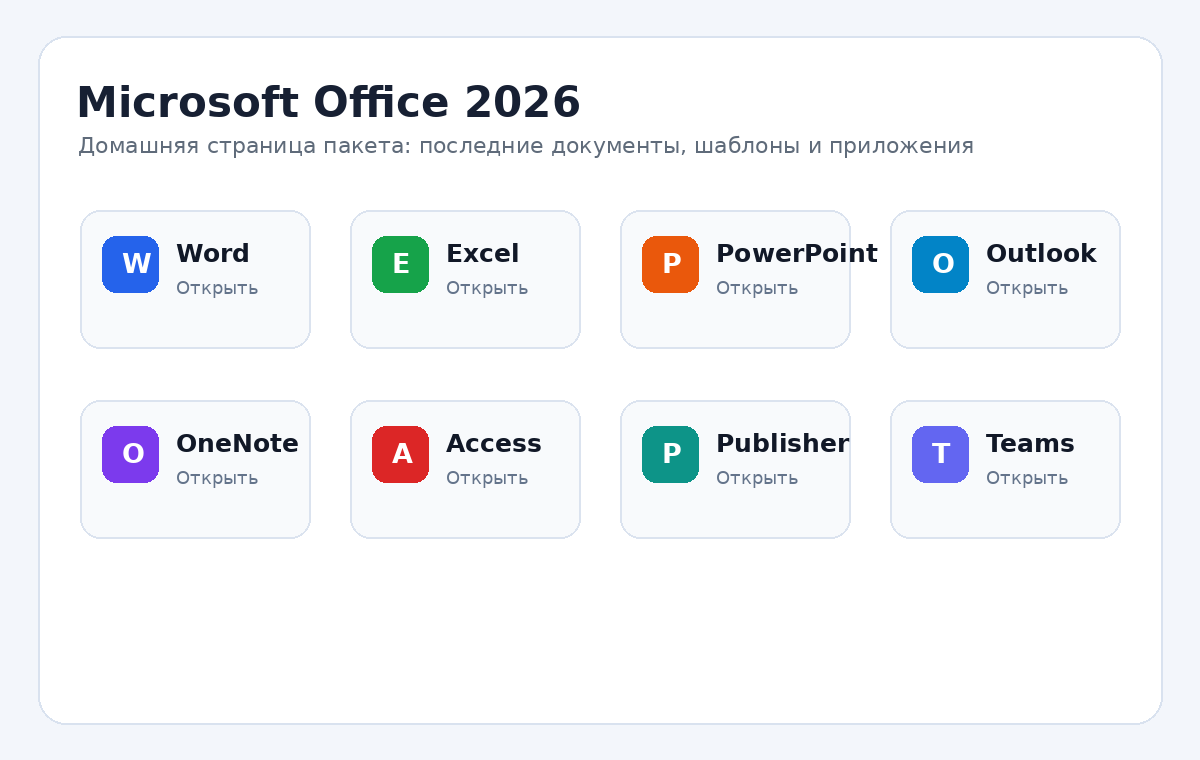 Скриншот стартового экрана Microsoft Office 2026