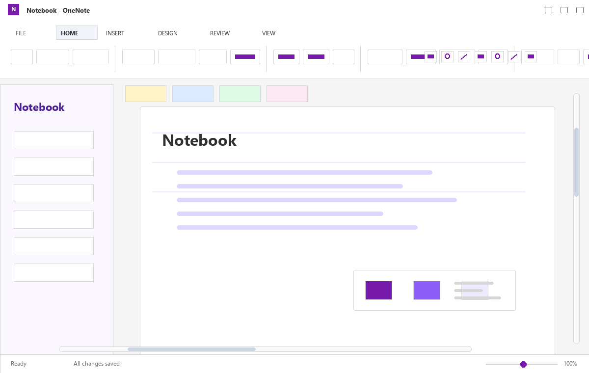 Скриншот Microsoft OneNote 2013 с открытым блокнотом