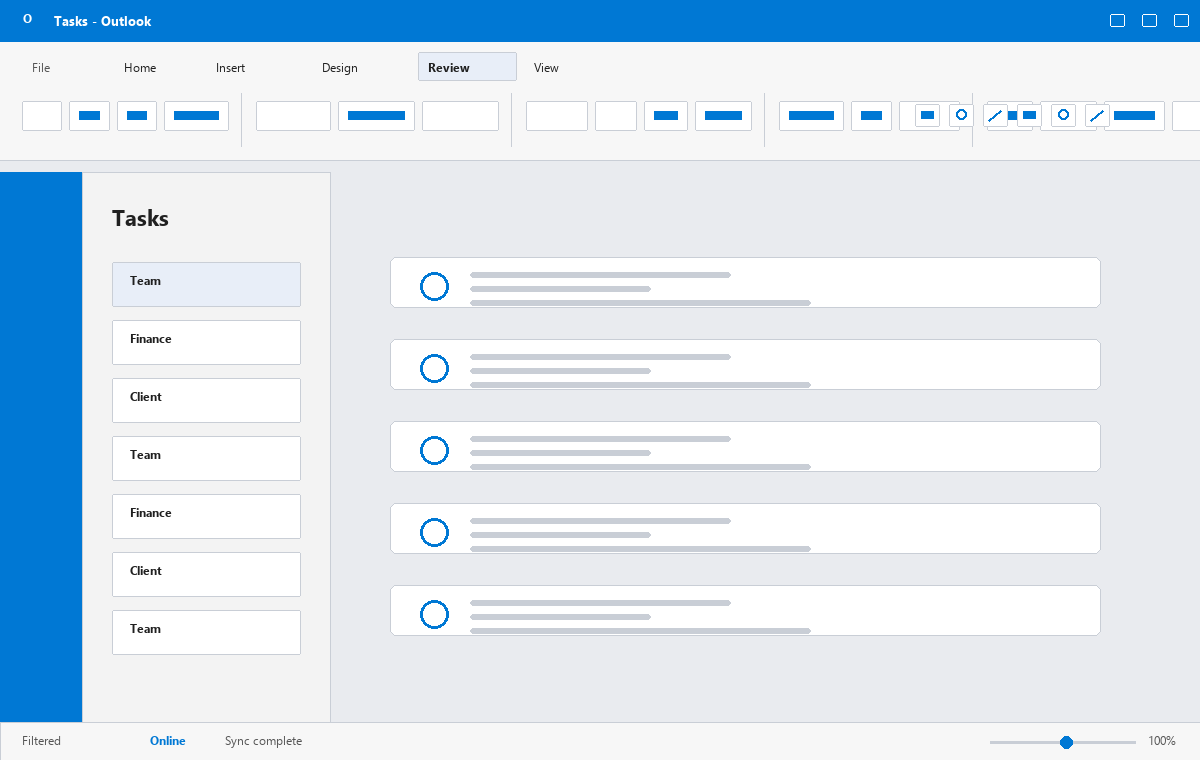 Скриншот Microsoft Outlook 2016 с списком задач