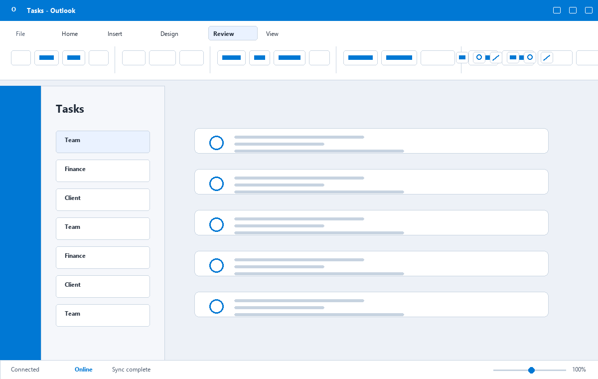 Скриншот Microsoft Outlook 2019 с списком задач