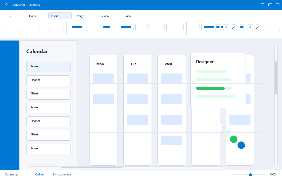 Скриншот Microsoft Outlook 2019 с календарём встреч