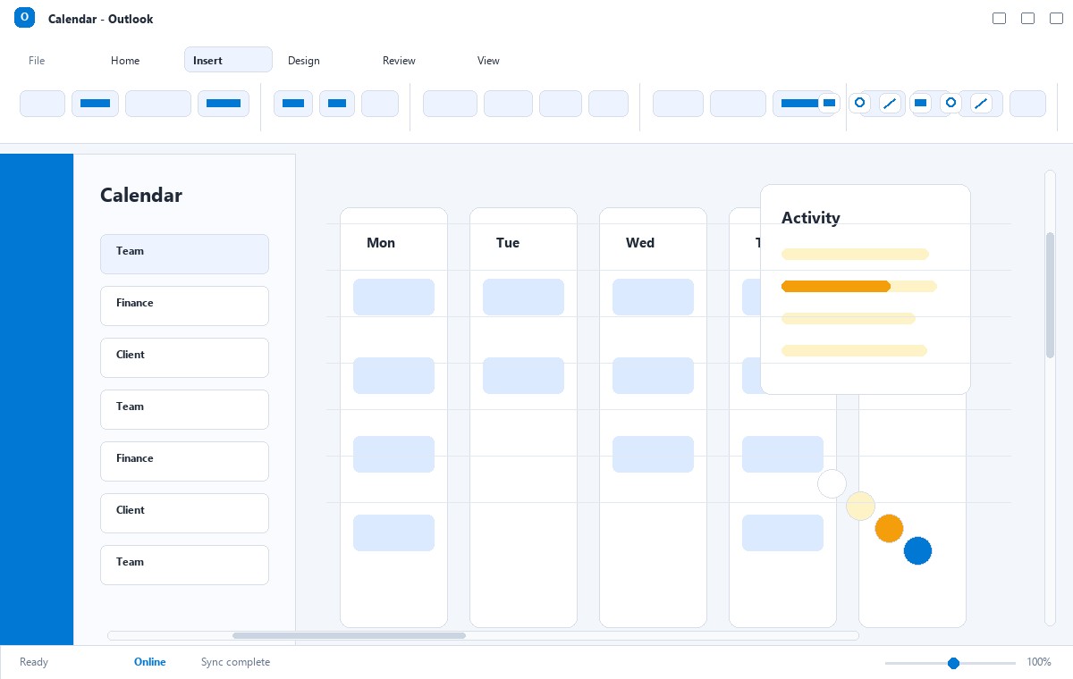 Скриншот Microsoft Outlook 2021 с календарём встреч