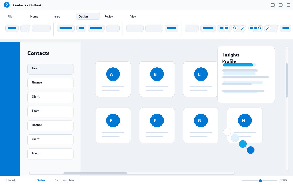 Скриншот Microsoft Outlook 2024 с списком контактов