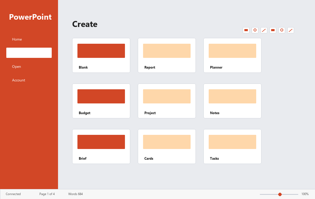 Скриншот Microsoft PowerPoint 2016 с экраном шаблонов
