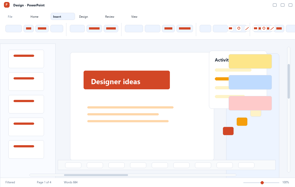 Скриншот Microsoft PowerPoint 2021 с панелью дизайна