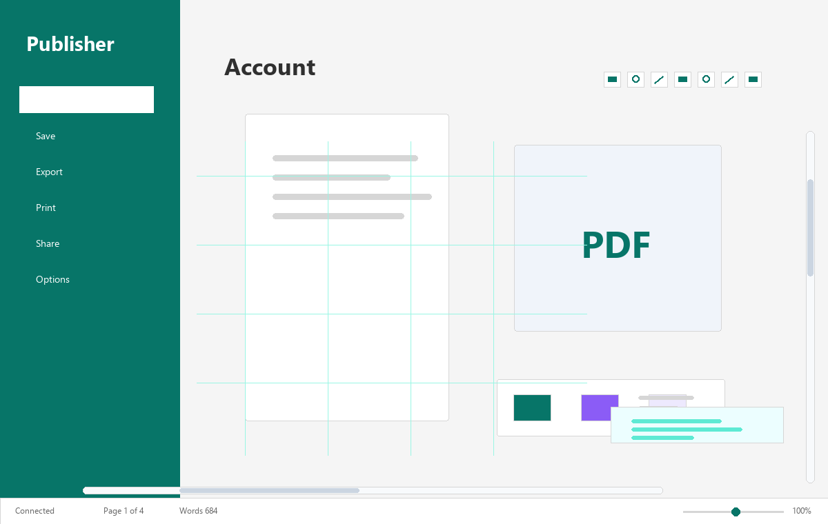 Скриншот Microsoft Publisher 2013 с подготовкой к печати