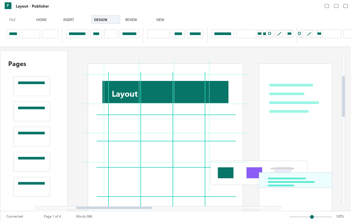 Скриншот Microsoft Publisher 2013 с направляющими макета
