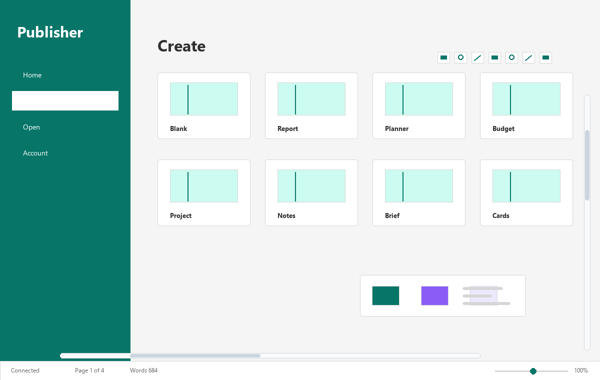 Скриншот Microsoft Publisher 2013 с выбором шаблонов