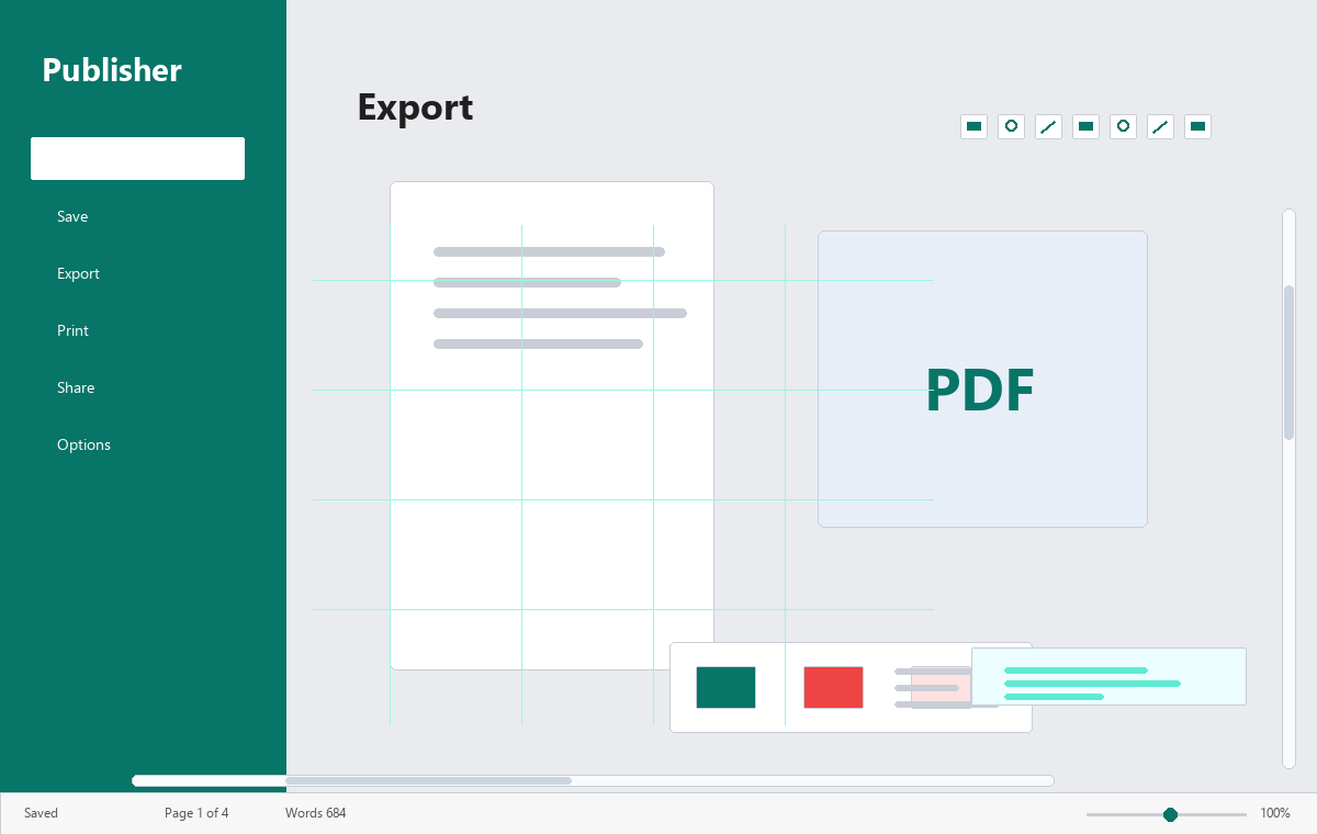 Скриншот Microsoft Publisher 2016 с подготовкой к печати
