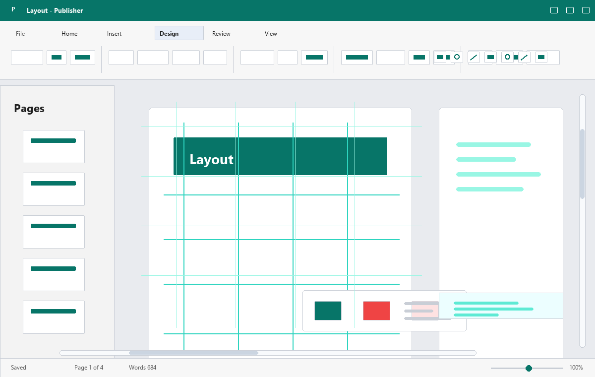 Скриншот Microsoft Publisher 2016 с направляющими макета