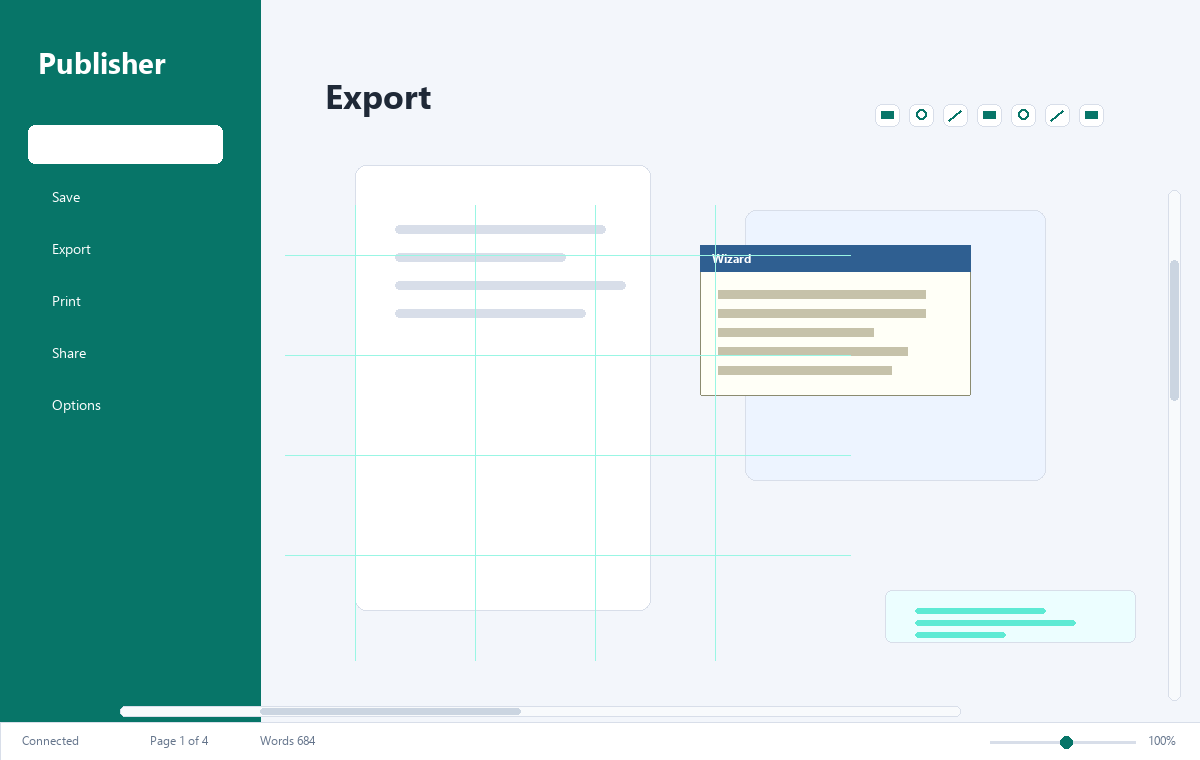 Скриншот Microsoft Publisher 2021 с подготовкой к печати