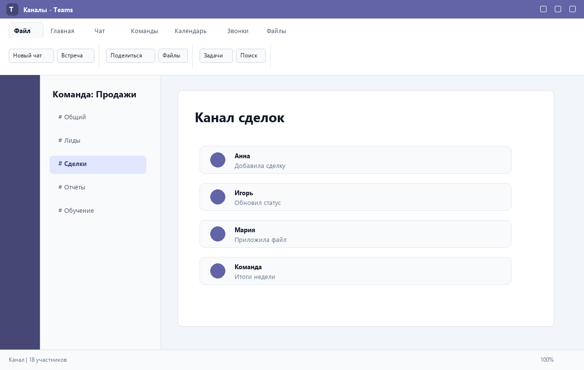 Скриншот Microsoft Teams 2024 с командным каналом
