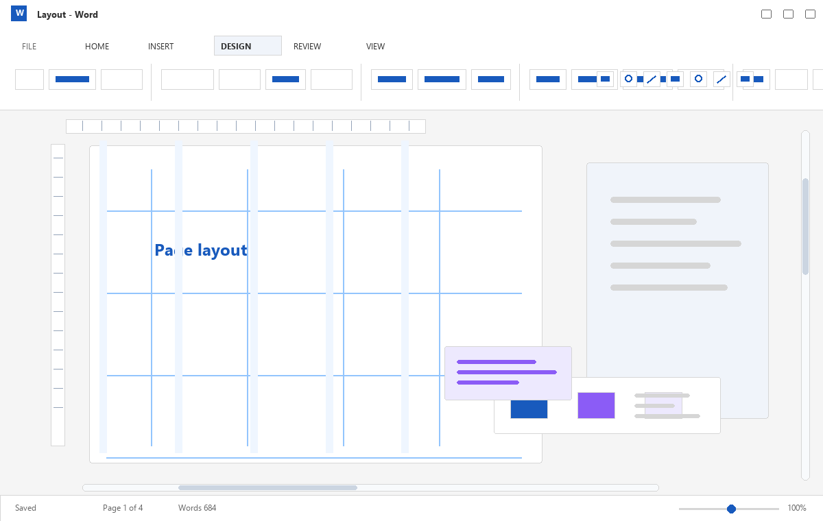 Скриншот Microsoft Word 2013 с макетом страницы