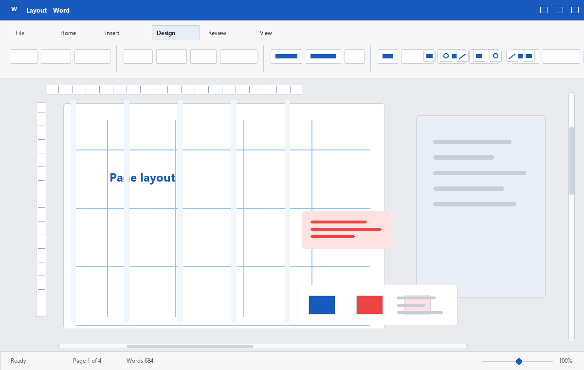 Скриншот Microsoft Word 2016 с макетом страницы
