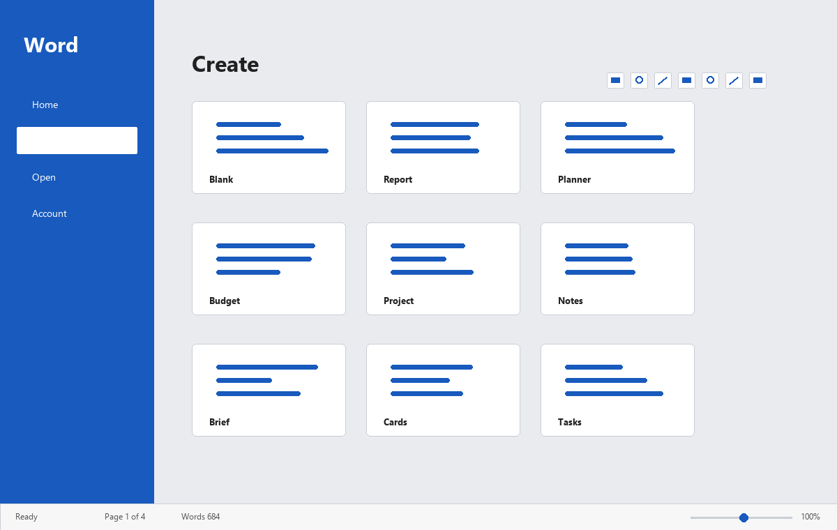 Скриншот Microsoft Word 2016 с экраном шаблонов