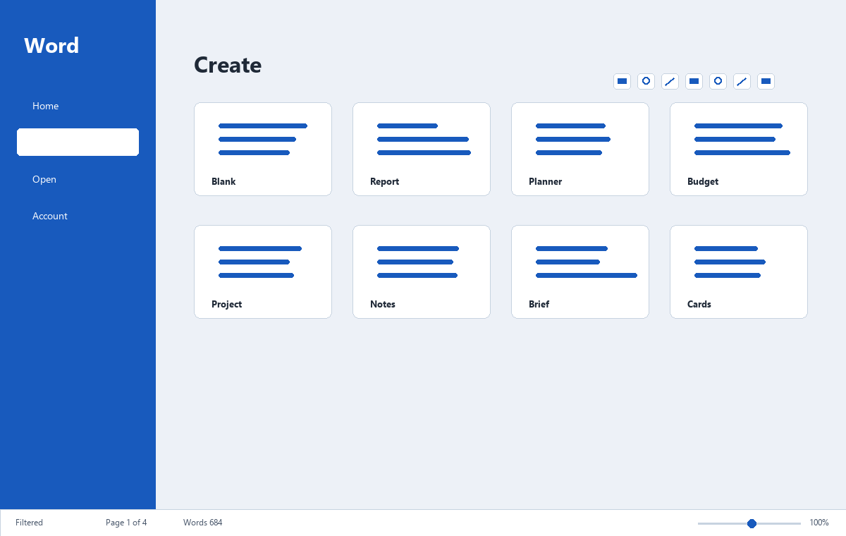 Скриншот Microsoft Word 2019 с экраном шаблонов