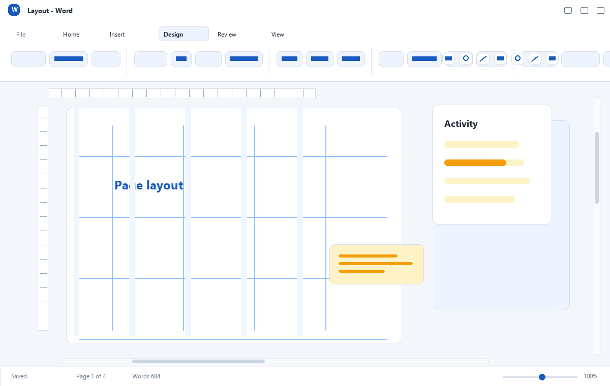 Скриншот Microsoft Word 2021 с макетом страницы